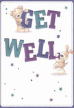 Bathed in the soft, optimistic light so often found streaming into local Shoreditch studios, this get well card brings instant comfort and brightness. Two cheerful characters-a plush teddy bear and a floppy-eared puppy-are fully immersed in holding and balancing oversized, colourful letters that spring off the page with enthusiasm. The combination of indigo and teal in the sturdy, rounded typography stands out joyfully against the creamy, clean background, while twinkling stars in deep blue and purple drift across the design, adding to the sense of hope and renewal. The illustrated furs are rendered with such inviting softness that you can almost sense their reassuring embrace-just as a hand-tied bouquet from a Shoreditch florist brings tactile comfort. The entire card, like a thoughtfully chosen floral gift delivered to a friend on Redchurch Street, serves as both a heartfelt message and a visual balm, expertly balancing innocence, encouragement, and the revitalizing spirit characteristic of the East End community.